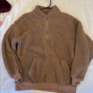 Cozy Sherpa Half-Zip Pullover in Taupe